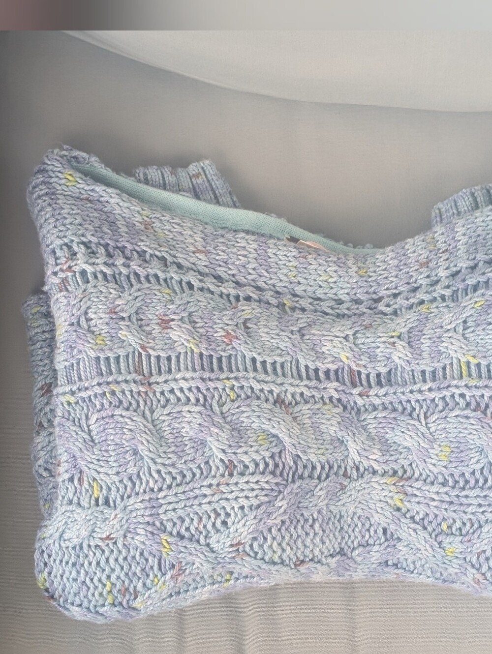 Free People Oversized Speckled Light Blue Cable Knit Sweater Women's Size Large - Picture 3 of 16